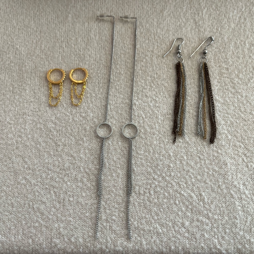 Earring Set - Mixed Chain Huggie Hoop / Dangle